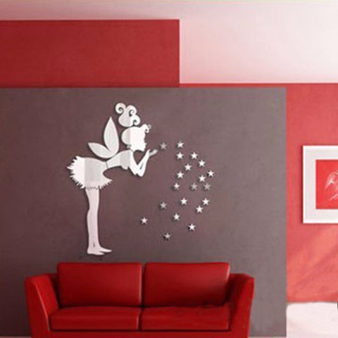 Angel Magic Fairy & Stars 3D Mirror Wall Sticker