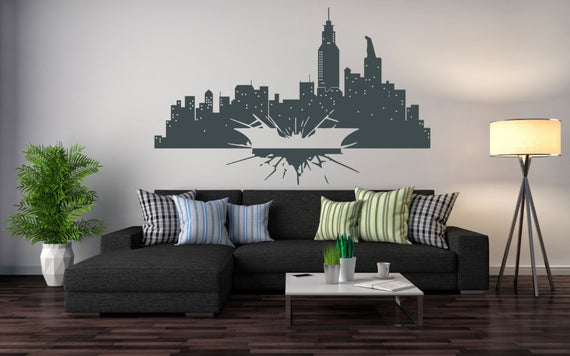 Batman Inspired Wall Sticker With Gotham Skyline City